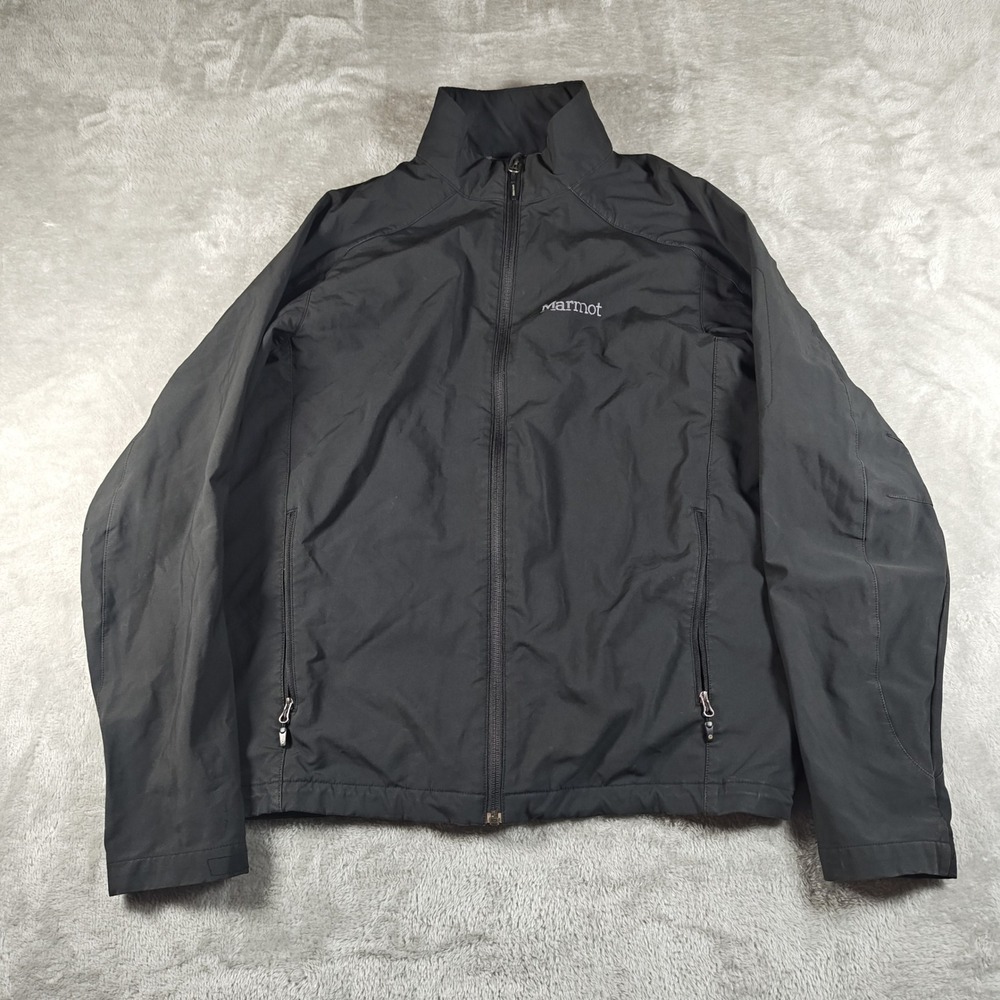 Marmot Jacket Mens Medium Black Softshell Fleece Lined Full Zip Mock Neck